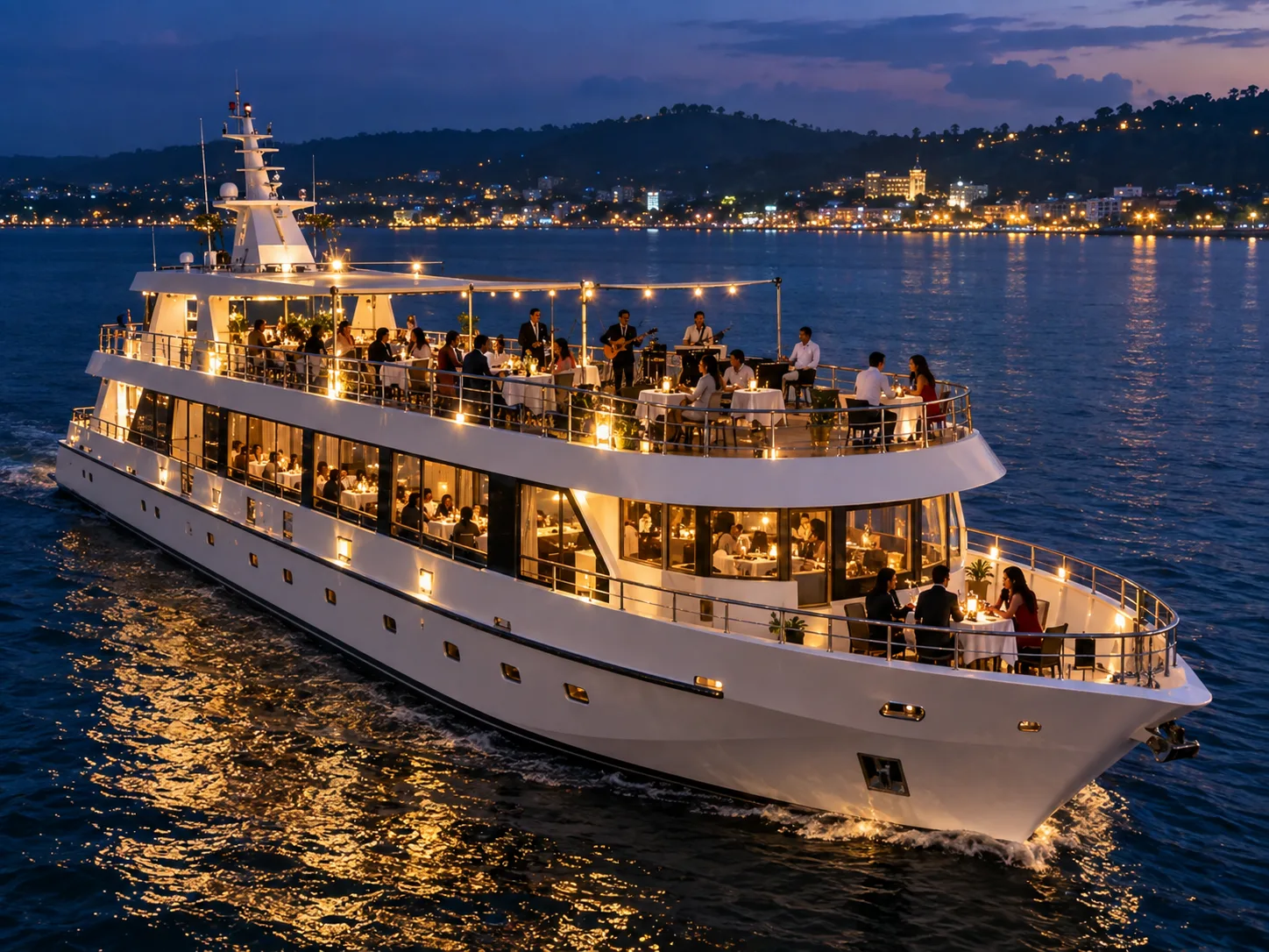 Dinner cruise at Port Blair with evening city views