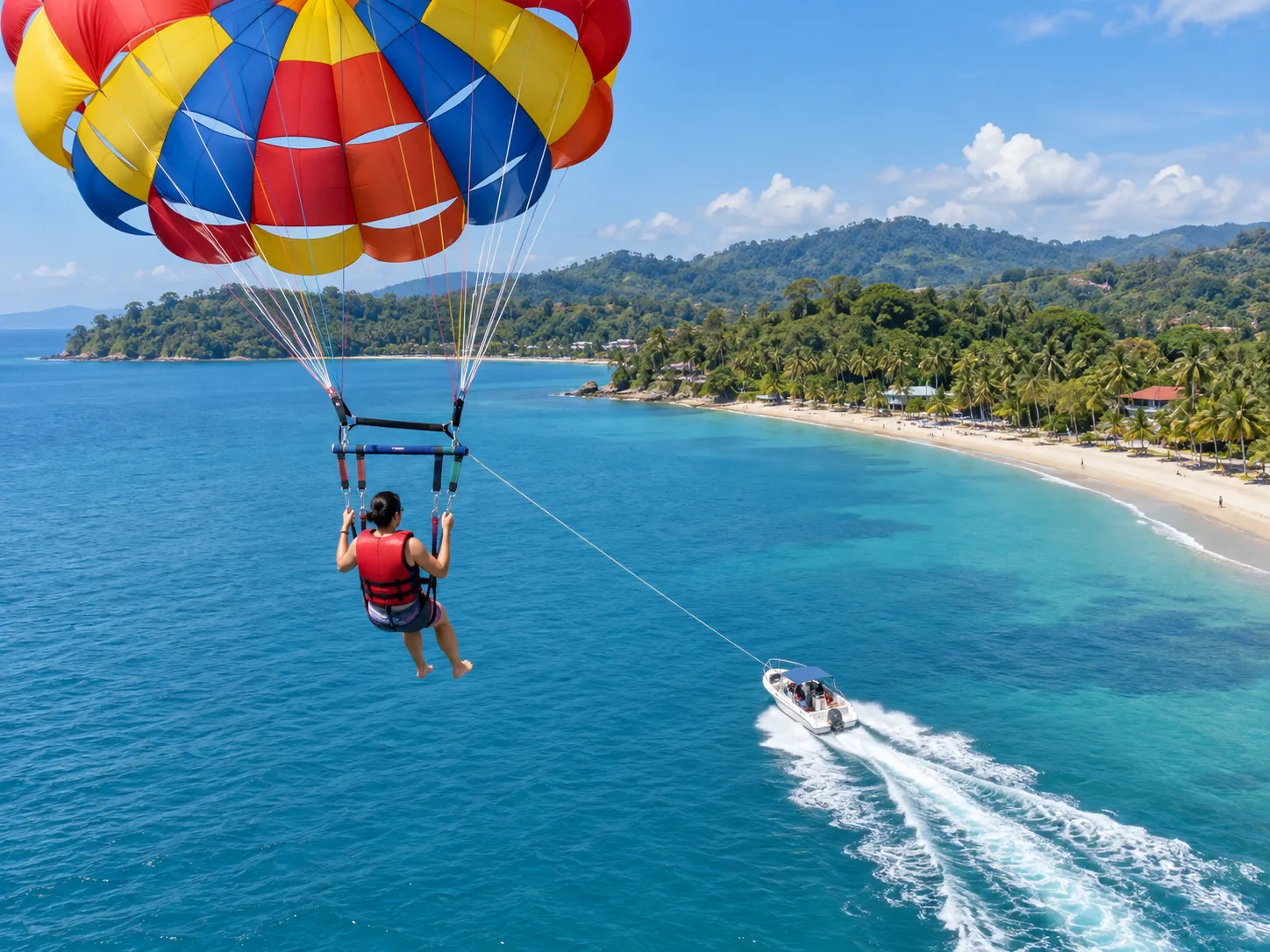 Parasailing over Corbyn's Cove in Port Blair